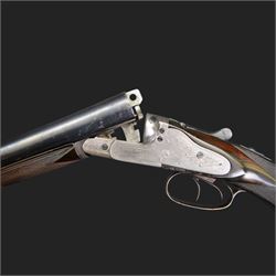 Carr Brothers of Huddersfield 12 bore side by side shotgun with engraved sidelock plates, trigger guard, underside, top plate, thumb lever and fences, chequered semi-pistol grip and horn tipped forend, vacant cartouche to the underside of the stock, double trigger and named 28 inch sleeved barrels choked ¾ and ½, overall length 113cm SHOTGUN CERTIFICATE REQUIRED