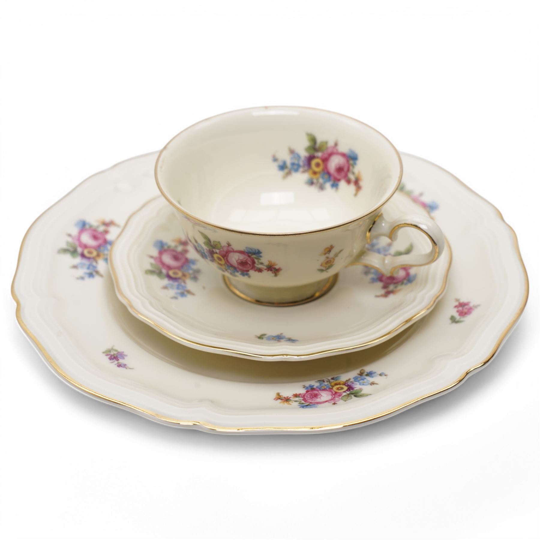 Rosenthal Chippendale part tea service for twelve, comprising teapot, covered sucrier, milk jug, tea cups, coffee cups and saucers, serving dishes etc