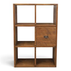 Indigo Furniture - rustic oak shelving unit with cupboard, with five open shelves and one ...