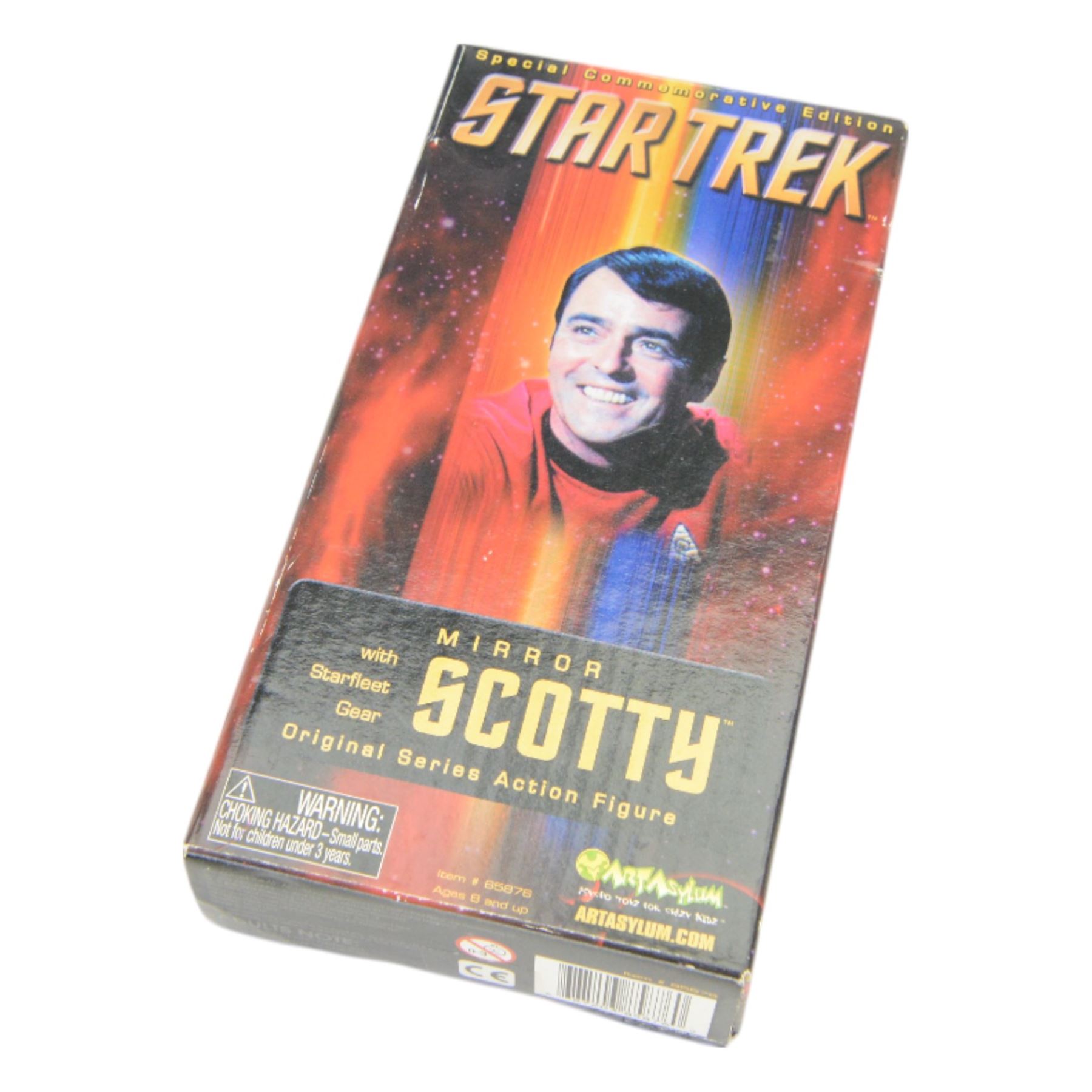 Three Playmates Star Trek figures, comprising LT Marlena Moreau, Edith Keller and Trelane, together with an Art Asylum Mirror Scotty action figure, all boxed