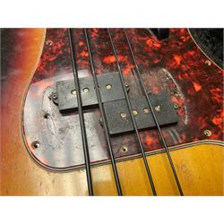 Early 1960s American Fender Precision electric bass guitar with original three-tone sunburst finish and faux tortoiseshell scratch plate; rosewood fretboard; all original fittings including chromium plated bridge and pick-up covers, finger rest, 'pots' and machines, dated on end of neck 5NOV62C, serial no.91625; L115cm overall; in Selmer simulated reptile skin covered carrying case. Sold with non-transferrable CITES A10 licence, certificate no.23GBA10CNKKEB, serial no.441200, dated 30th August 2023. Also included are original 1960s photographs of the band 'The Rascals' and photocopies of newspaper cuttings advertising their forthcoming performances along with a photocopy of a photograph of their television appearance on 'Opportunity Knocks' in 1967/8 (coming second to Mary Hopkins). In addition there is a reel-to-reel tape recording and USB stick of the band playing and two sheets of biographical information. Auctioneer's Note: The guitar was ordered by Trevor Parker from Pat Cornell's Music Shop, Spring Bank, Hull and imported from the USA in 1962, well before it was available in the UK. Trevor was the bass guitarist of The Rascals from Hull, later The Ides of March, who supported artists such as Elton John on the Hull circuit. Trevor played the guitar extensively until 1969 when The Rascals disbanded, he got married to Maureen and settled down to family life. Trevor sadly passed away in 2017, and after being in store for fifty-four years his widow has decided it is time for his guitar to be sold.