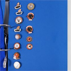 Rugby league enamel badge collection, from Barrow Raiders, Batley, Blackpool Panthers, Bradford Northern, Bradford Bulls, Bramley, Castleford, Catalan Dragons, Celtic Crusaders, Dewsbury Rams, Doncaster, Featherstone Rovers and Halifax, housed in two folders, (approximately 280)