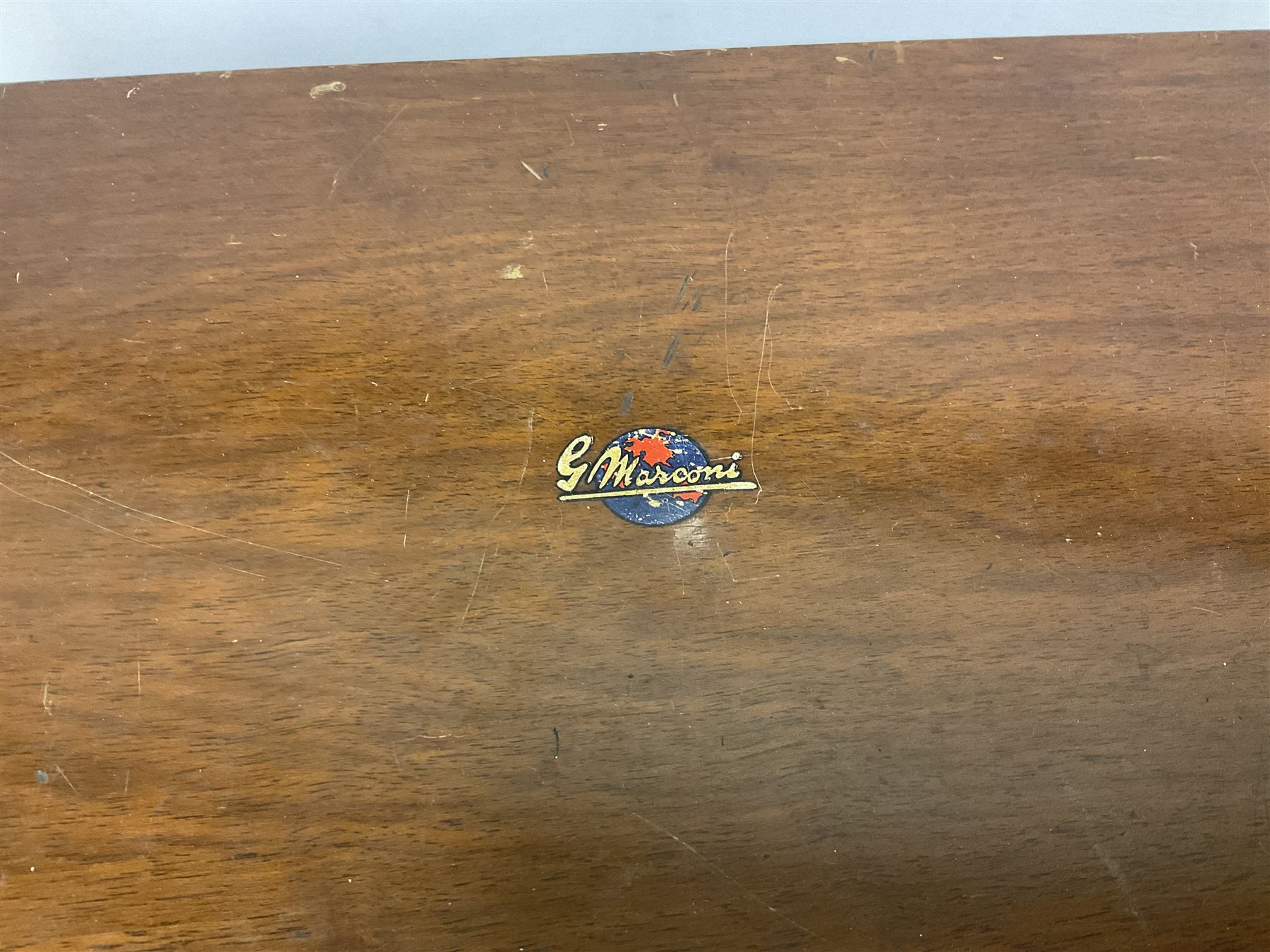 1930s Marconi Type 561 valve radio, in shaped Art Deco case with woven brass overlaid speaker, circa 1937, H58cm W50cm