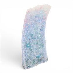 Art glass sculpture by Patrick Stern, crystallised sea theme body with rectangular & shell shaped inclusions to the reverse, signed to base, H29cm