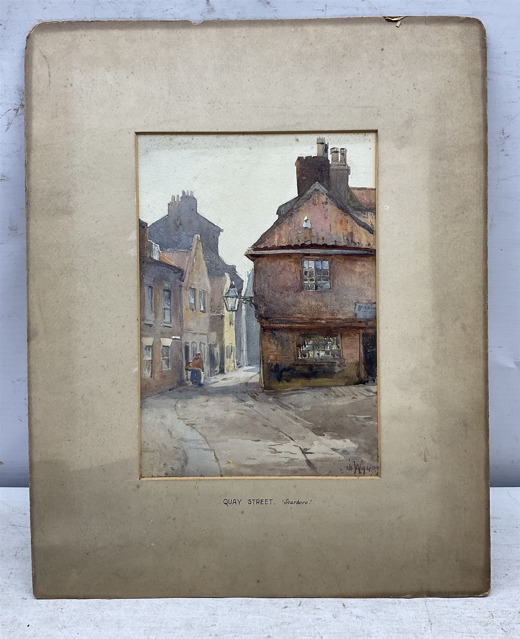 Charles William Adderton (British 1866-1944): 'Quay Street Scarborough', watercolour signed with monogram and dated 1894, 25cm x 17.5cm (unframed)
Provenance: direct from the family of the artist Harry Wanless 1872-1934, part of a collection never previously seen on the market
Notes: Adderton was a friend of the brothers Harry and Charles Wanless, all of whom studied under Albert Strange at the Scarborough School of Art School. Adderton had a studio at 55 Sandside, Scarborough between 1894 and 1901, he moved to Ockbrook Derby and later to Robin Hoods Bay where he was a member of the Fylingdales Group of Artists