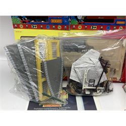 Hornby '00' gauge - Thomas the Tank Engine and Friends 0-6-0 tank locomotive No.1 with Annie and Clarabel coaches; all boxed; Breakdown Pack, Car Transporter Pack, Fuel Tanker Pack and Automatic Level Crossing; all boxed; Lima Car Transporter; boxed; and quantity of trackside accessories etc