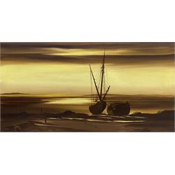 Tom Gower (British 1938-): 'Sunset at Low Tide - St Ives', oil on canvas 44cm x 86cm