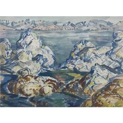 Robin Wallace (British 1897-1952): Impressionist Rocky Coastal Landscape, watercolour signed 29cm x 40cm