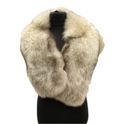 White Saga fox stole, together with Cresta Red fox fur hat, Red fox fur headband, a fur headband and matching cuffs, Harris Tweed clutch bag with fur trim, a fur clutch bag and an Ostrich feather and mohair scarf. 