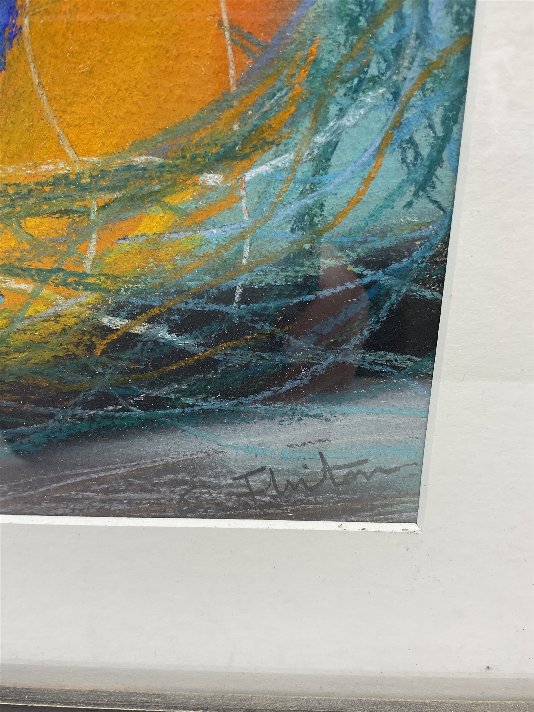 Christine Flinton (British 1953-): 'Floats and Nets', pastel signed, titled and dated 2014 verso 62cm x 48cm