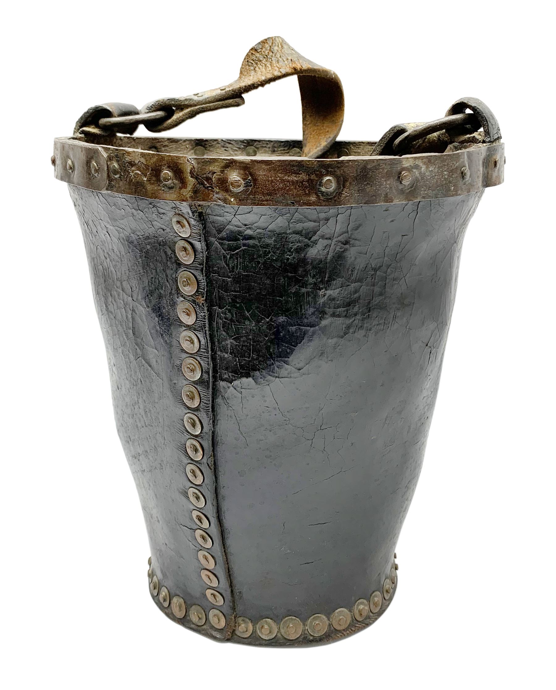 Victorian leather fire bucket with riveted detail and leather carry handle, not including handle H29cm D27.5cm
