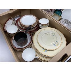 Five Goebel Hummel figures including Trumpet Boy, Max and Moritz and Soloist, Doulton Lambeth miniature tankard, Caithness Paisley Twist paperweight, Duchess Winchester tea and dinner wares and a collection of other ceramics and glassware, etc, in five boxes