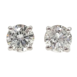  Pair of 18ct white gold diamond stud ear-rings, hallmarked, diamonds approx 2.37 carat   