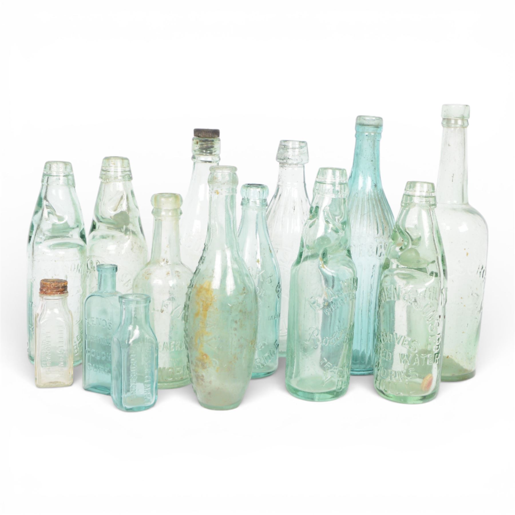 19th century glass brewery and mineral water bottles, including Allright's York, Murden's Hull, Anchor Brewery, Robinson & Speight Hull, etc