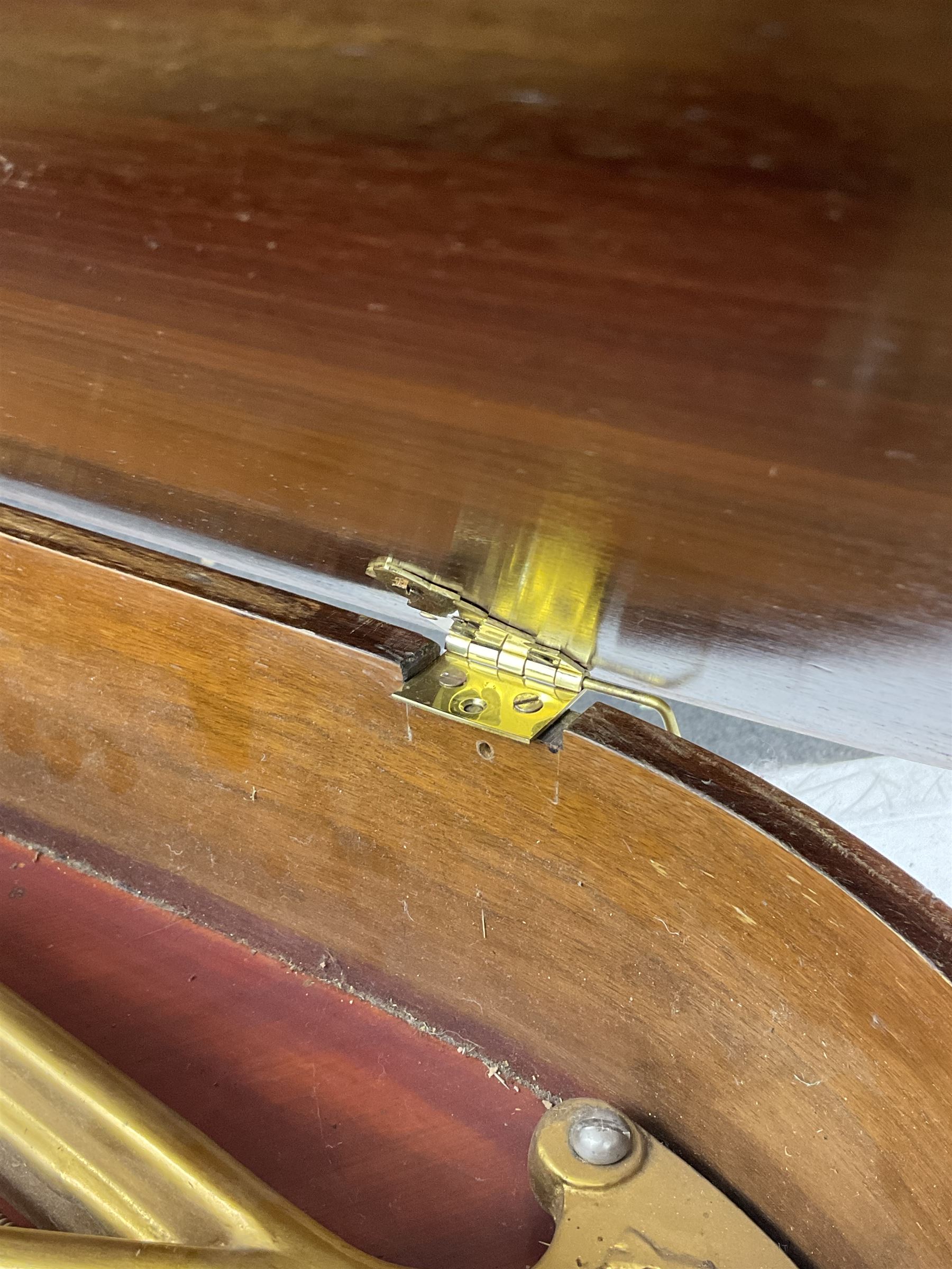  Antonin Petrof - Walnut overstrung baby grand piano, 7 0catve 85 key compass with original strings, tuning pins, damper felts and hammer heads, with roller keyboard action and iron frame, sustaining and una-corda pedals, sliding open lattice music desk, supported on square tapering legs with brass cups and castors, with inner ebonised key fall and ivorine label inscribed 'Supplied by Harrods, London'.