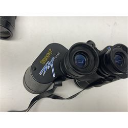 Pair of French binoculars by A.Tubeue Paris, together with three other pairs of binoculars including Telemax 5, Tasco Zip and Hanimax examples and a Panavue automatic slider viewer