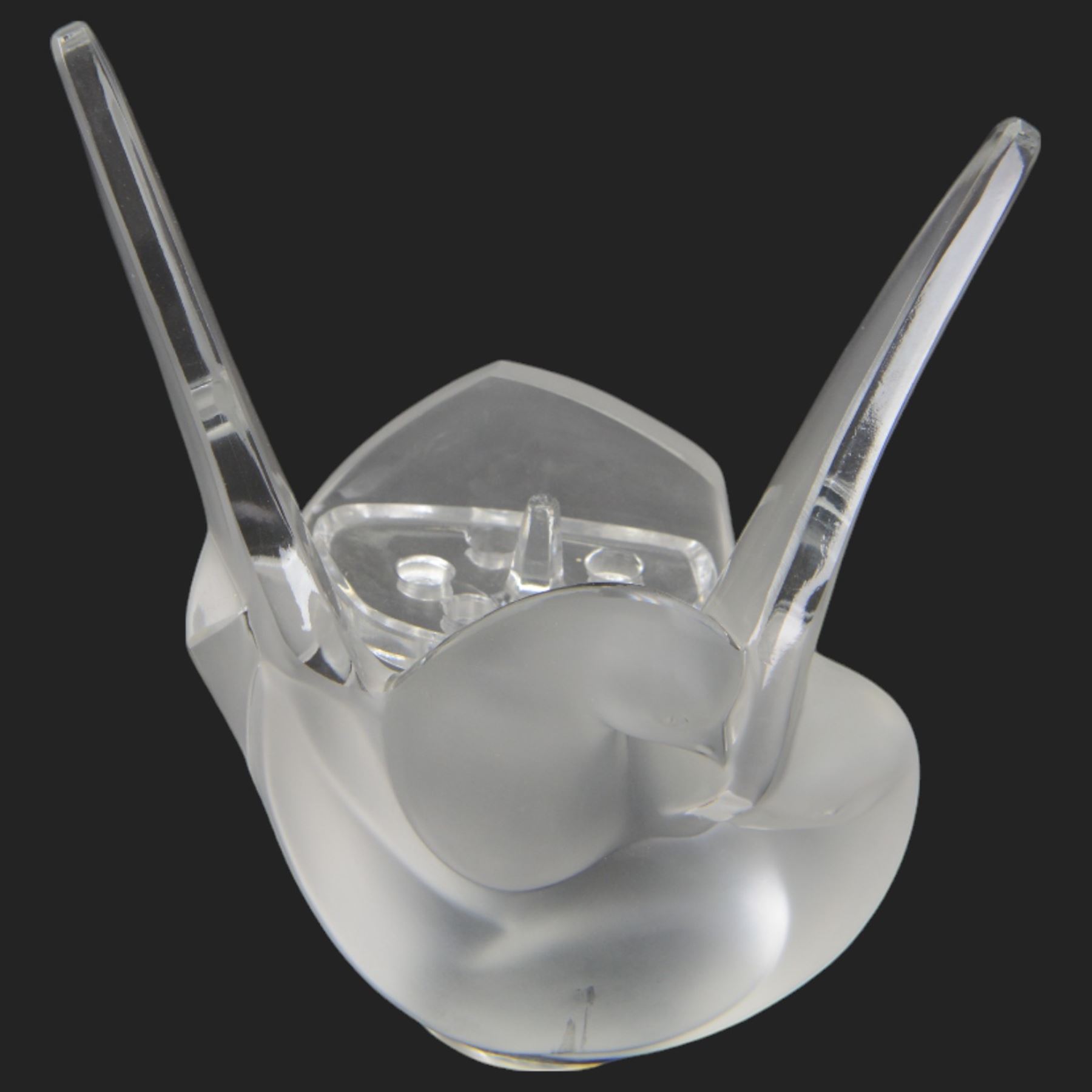 Lalique vase, modelled as two entwined doves, with a removable glass flower frog to the centre, signed to base, H22cm 