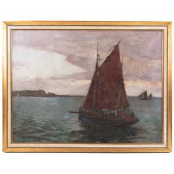 Gerald Hastings Wakeman (Irish 1864-1938): Ships off the Irish Coast, oil on canvas signed 44cm x 60cm