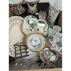 Copeland Spode Italian pattern footed bowl, Masons Chartreuse pattern ceramics, cut glass, Royal Worcester Evesham etc, in four boxes