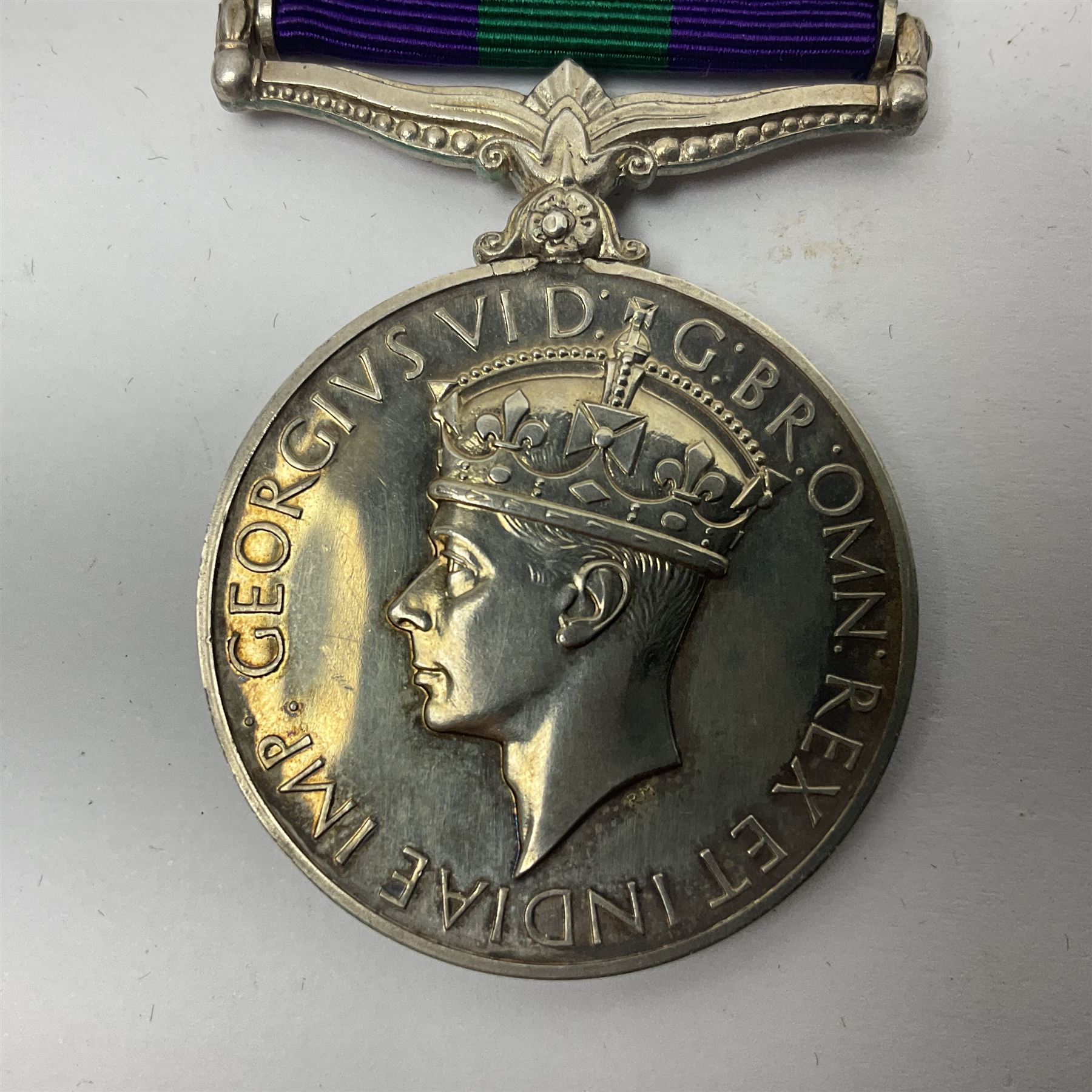 George VI General Service Medal with Palestine 1945-48 clasp awarded to 19150916 Gnr. G. Stewart R.A.; with ribbon