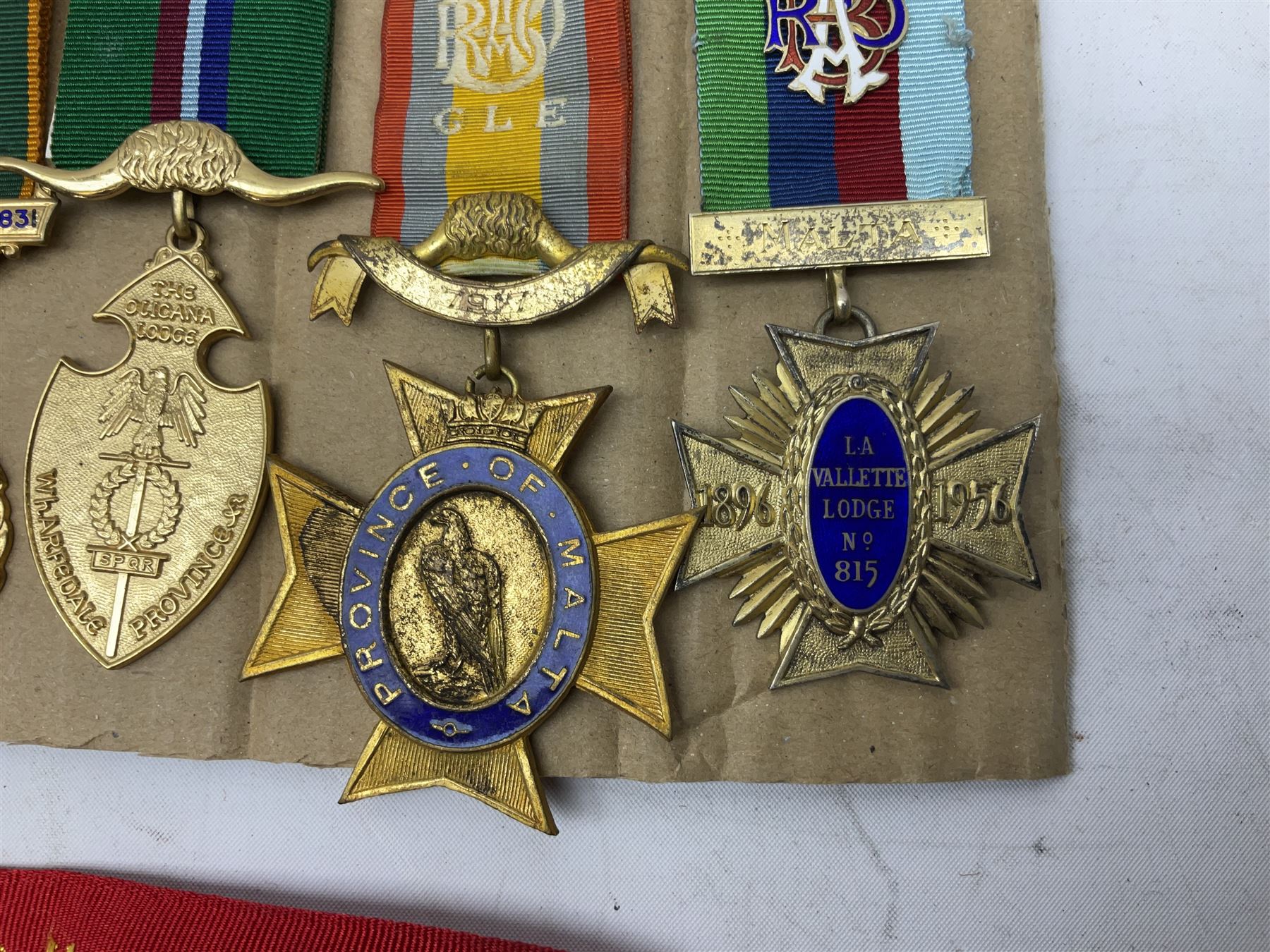 Masonic and similar jewels/medals to include Royal Antediluvian Order of Buffaloes, hallmarked, L.A Vallette Lodge No. 815, hallmarked, R.A.O.B Justice Truth Philanthropy, etc 