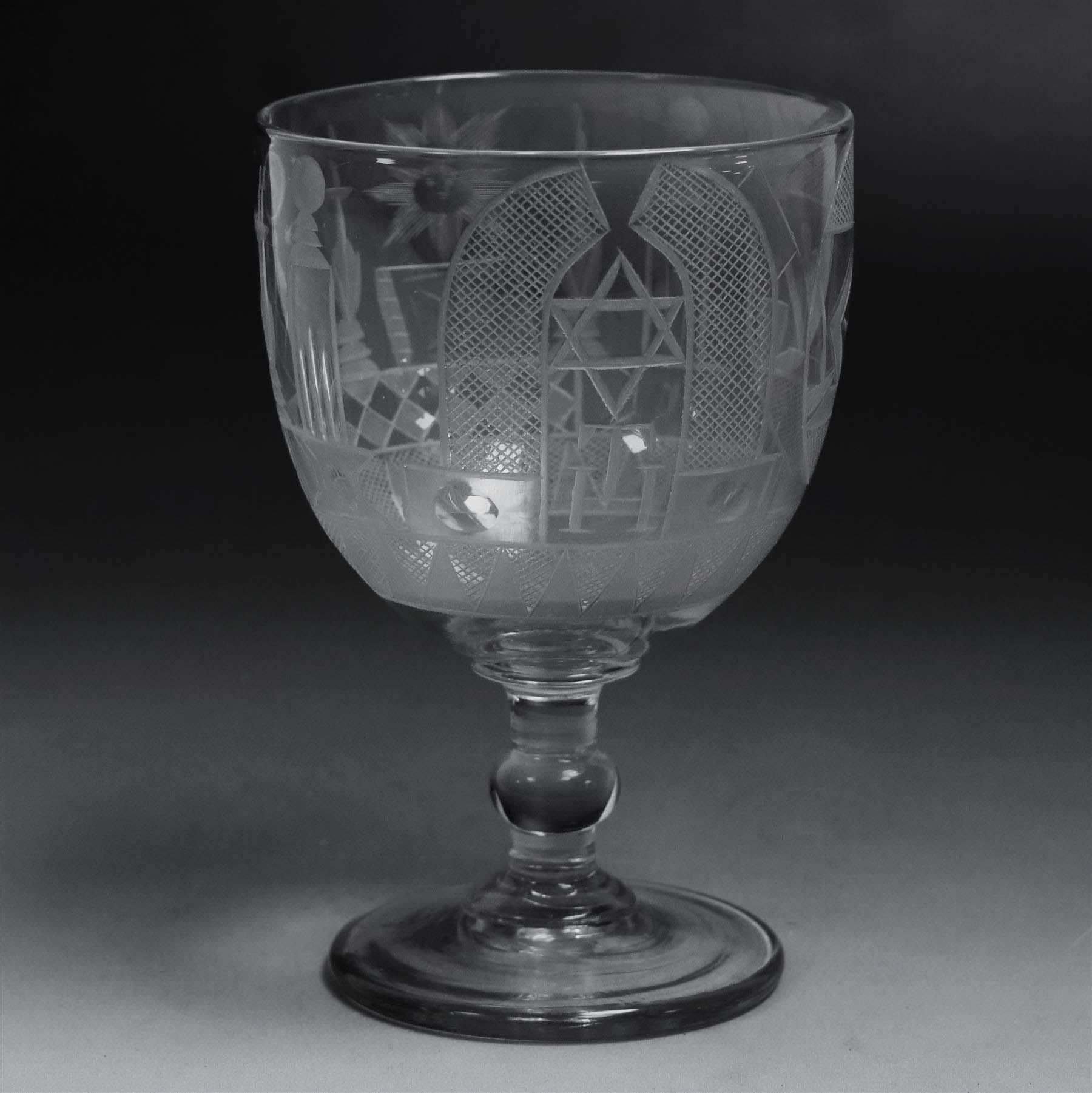 Georgian masonic etched glass rummer, H13cm