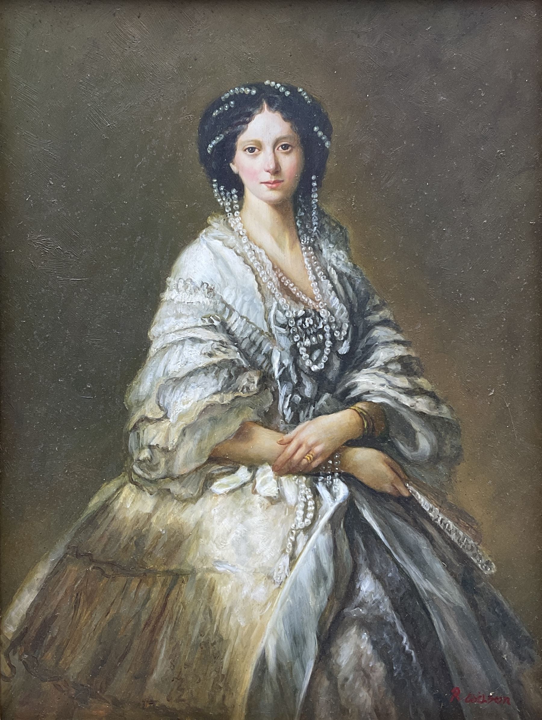 After Franz Xaver Winterhalter (German 1805-1873): Portrait of Empress Maria Alexandrovna née Princess Marie of Hessen und bei Rhein wife of Alexander II, 20th century oil on panel signed R Wilson 39cm x 29cm