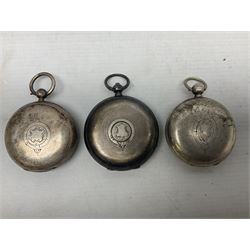Edwardian silver open face lever fusee pocket watch by Louis Nathan, Leeds, case hallmarked Chester 1906, one other silver pocket watch by American Watch co, Waltham and a silver pocket watch case, hallmarked