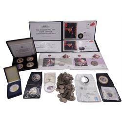 Coins including The Royal Mint 2012 triathlon silver fifty pence, Queen Elizabeth II Tristan da Cunha photographic five pound four coin collection, various coin covers etc
