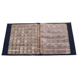 Great British pre-1920 and pre-1947 silver coins, including six pre-1920 and seventy-two pre-1947 half crowns, eight pre-1920 and forty-seven pre-1947 florins, nineteen pre-1920 and approximately one hundred pre-1947 shillings, etc, housed in a blue ring binder folder