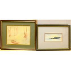 Linda Lupton (British Contemporary): Donkey on Upgang Beach and Views of Whitby, three watercolours signed, and Ken Davies: Misty Shipping Scene, watercolour signed and dated '89, max 17cm x 22cm (4) 
Notes: Lupton is a member of the Fylingdales Group of Artists that exhibit annually at the Pannett Gallery, Whitby