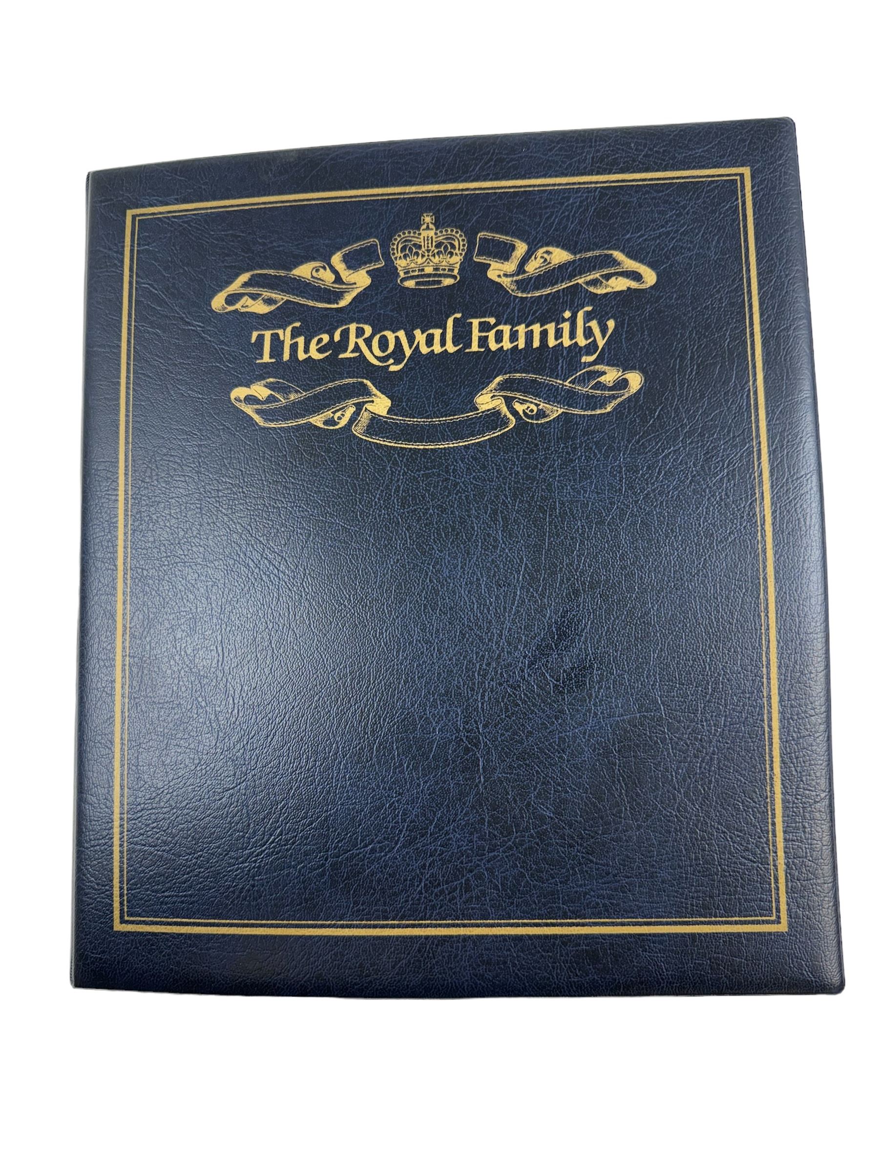 Commemorative coin and stamps covers, including Australia 'Queen's Birthday 1996' containing one dollar coin, Canada 'Her Majesty Queen Elizabeth II 70th Birthday' containing five dollars coin, various commemorative crown coin stamp covers etc, housed in 'The Royal Family' ring binder folder