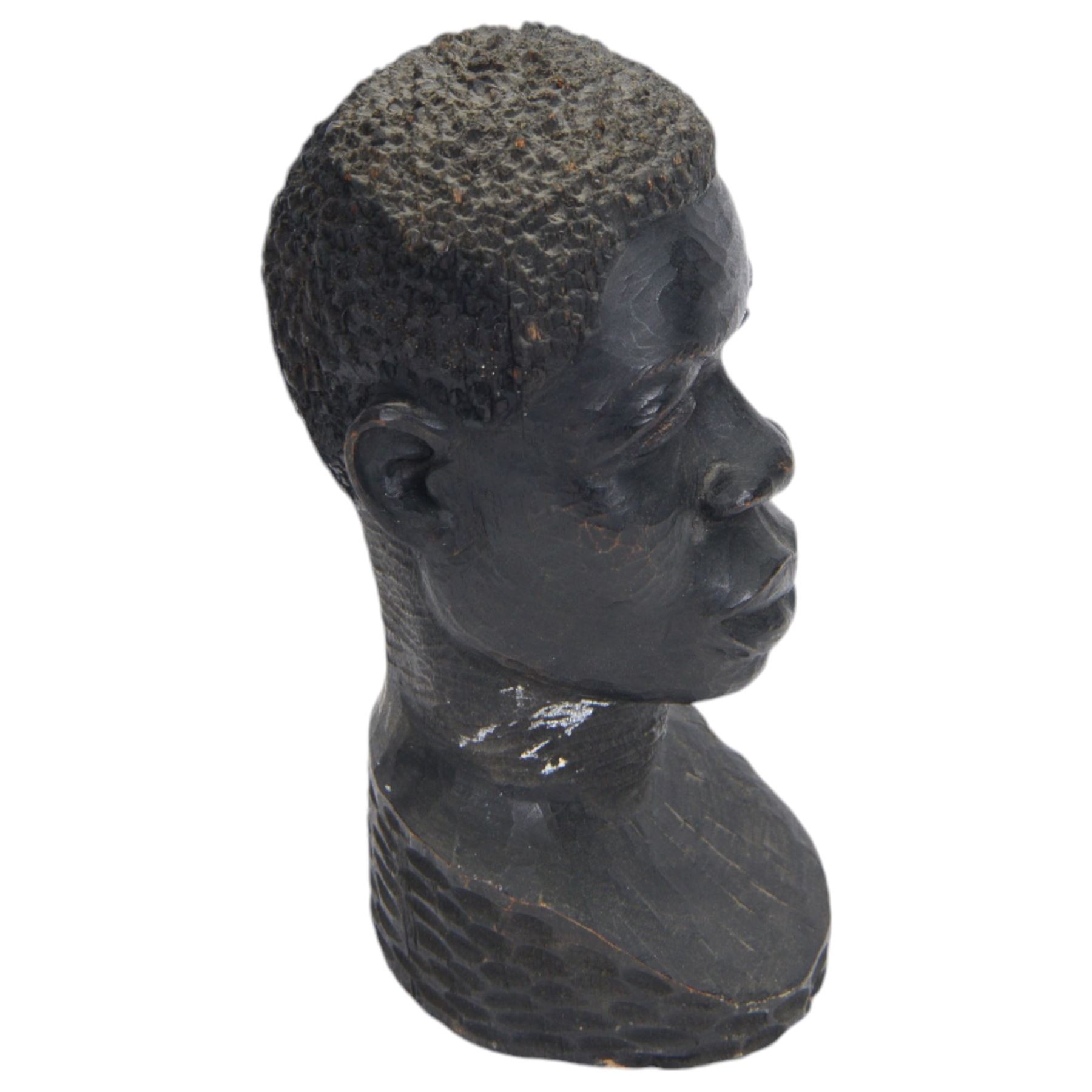 Hand carved soap stone African bust, together with a hardwood bust, stone bust H20cm 