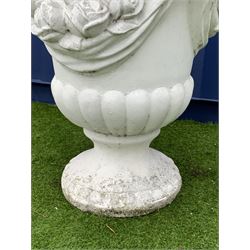 White painted composite stone garden urn planter, the body decorated with flower head swags, gadroon moulded underside - THIS LOT IS TO BE COLLECTED BY APPOINTMENT FROM DUGGLEBY STORAGE, GREAT HILL, EASTFIELD, SCARBOROUGH, YO11 3TX