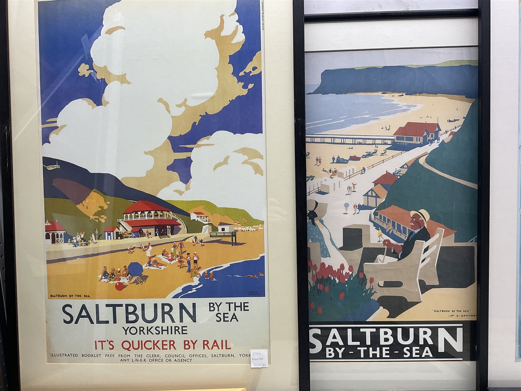 Four reproduction Salburn by Rail posters, largest 59.5cm x 38cm, and two Andy Hawkins prints (6)