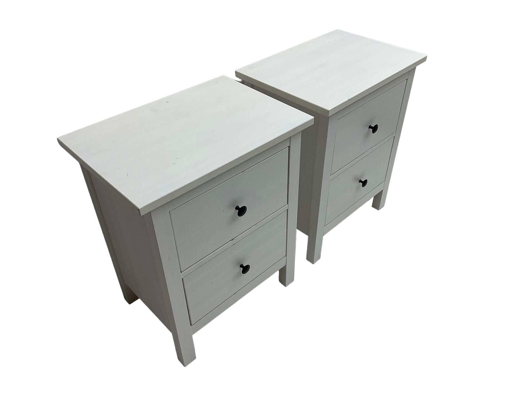 IKEA - 'Hemnes' white finish straight-front chest, fitted with two short and four long drawers; and IKEA - 'Hemnes' pair white finish bedside chests, fitted with two drawers