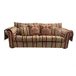 Duresta - 'Waldorf' large three seat sofa, upholstered in multi-colour striped fabric, on compressed bun feet
