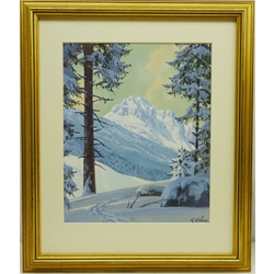  Winter Mountain Scene, watercolour and gouache signed by Rudolf Emil Klöden (German 1892-1953) 33cm x 27cm   