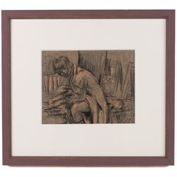 Sidney Horne Shepherd (British 1909-1993): Life Drawing, graphite on paper signed 30cm x 24cm; Maurice Feild (British 1905-1988): The Artist in the Studio, mixed media unsigned 16.5cm x 21cm (2)