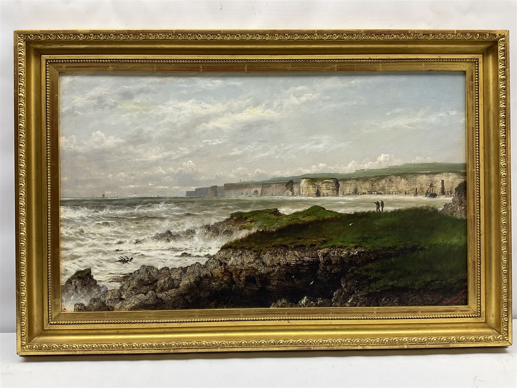 Isaac Walter Jenner (British 1836-1902): Bempton Cliffs and Flamborough Head, oil on canvas signed and dated 'Brighton Nov. 11th 1875', 39cm x 68cm