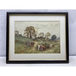 Frederick James Knowles (British 1874-1931): Calves by a Farmstead, watercolour signed 29cm x 40cm