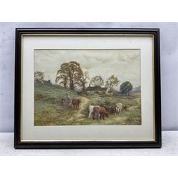 Frederick James Knowles (British 1874-1931): Calves by a Farmstead, watercolour signed 29cm x 40cm