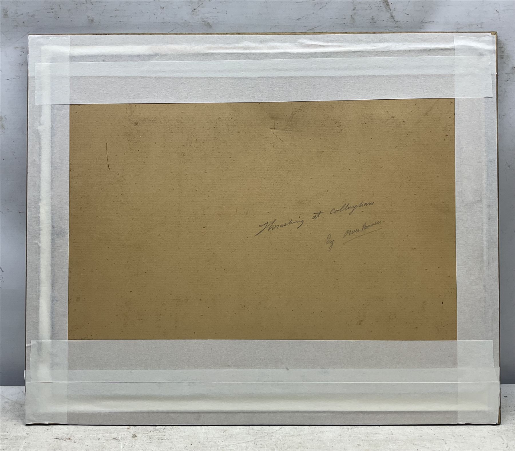 Owen Bowen (Staithes Group 1873-1967): 'Thrashing at Collingham', watercolour signed, titled verso 25cm x 35cm 