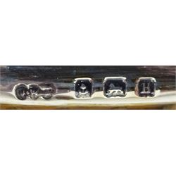 Art Deco thirteen piece silver mounted blue guilloche enamel dressing table set, comprising two hair brushes, two clothes brushes, hand mirror, two cut glass jars, buffer and a cut glass scent bottle, hallmarked J W Tiptaft & Son Ltd, Birmingham 1930 and 1932, and a silver handled manicure set, hallmarked Daniel Manufacturing Company, Birmingham 1930, with a pair of base metal scissors, each contained within three original fitted cases with black and cream silk and velvet lined interiors, one with removable mirror