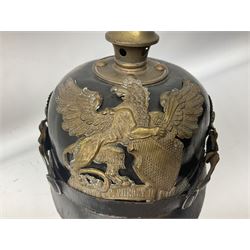 WW1 German leather Pickelhaube helmet with brass plate for Baden regiment, leather strap and leather part only of liner