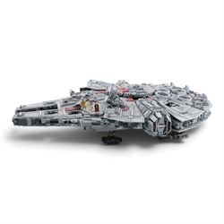 Three Lepin Star Wnrs built models, comprising Red Five X-Wing Starfighter no. 05039, Millennium Falcon no. 05132 and Super Star Destroyer no. 05028