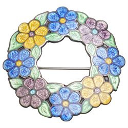 Silver enamelled flower brooch by A H Da