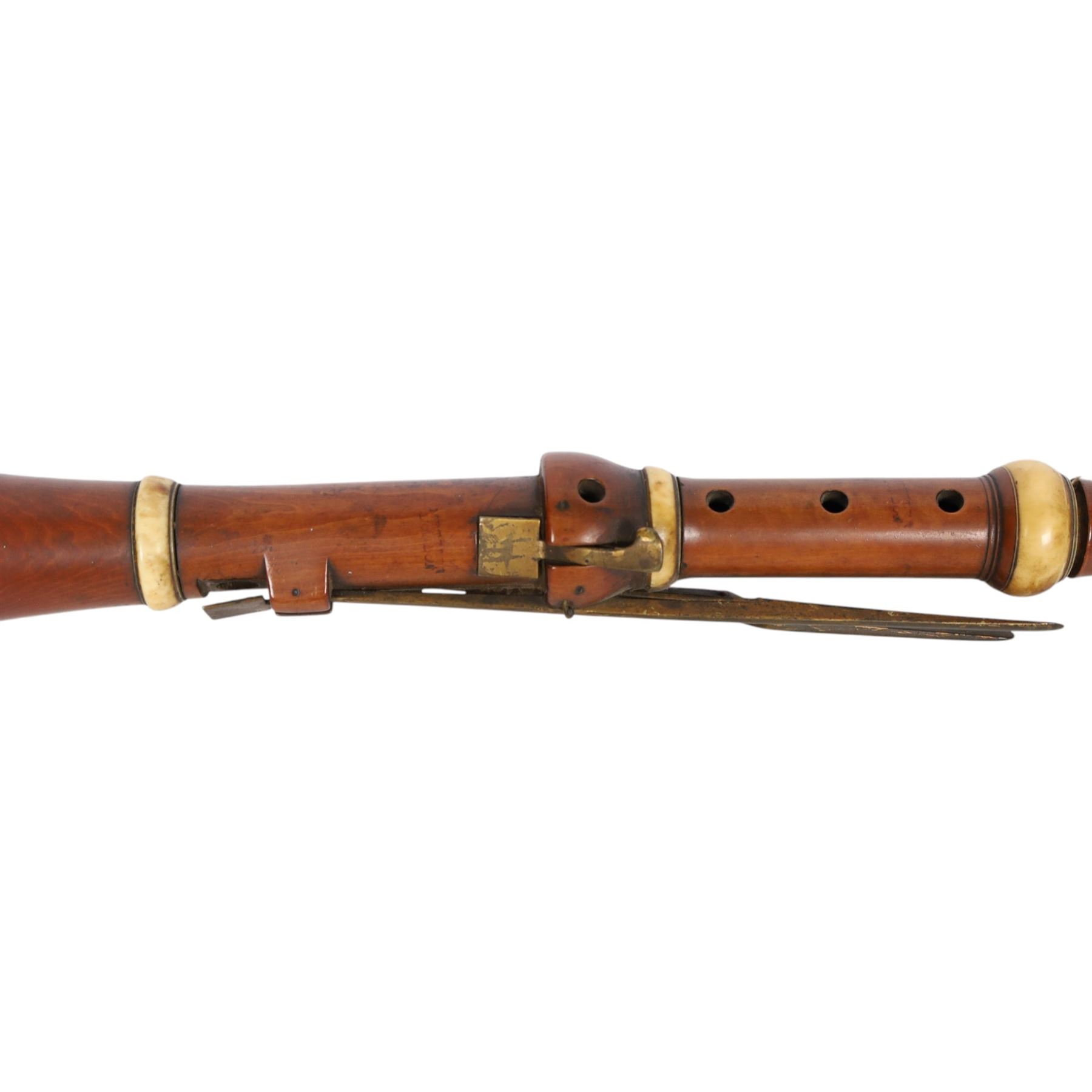 Early 19th century boxwood clarinet, each of the four sections stamped Metzler, 105 Waldour Street, London, with mouthpiece, ivory mounts and brass keys
This item has been registered for sale under Section 10 of the APHA Ivory Act