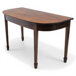 Late Georgian mahogany console side table, D-shaped top with reeded edge, above an inlaid frieze on square tapering supports with spade feet