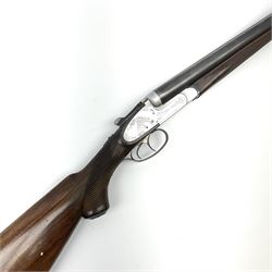 Czechoslovakian BRNO 12-bore side-by-side double barrel sidelock non-ejector sporting gun with Poldi electroplating, the action crudely inscribed '24040544 Pte. J. Ging 1st Battalion Loyal Regiment 1965-1968 Malta G.C.', walnut stock with chequered pistol grip and fore-end and thumb safety, one sling swivel, serial no.5199866, L114.5cm overall RFD ONLY AS LACKING VISIBLE PROOF MARKS